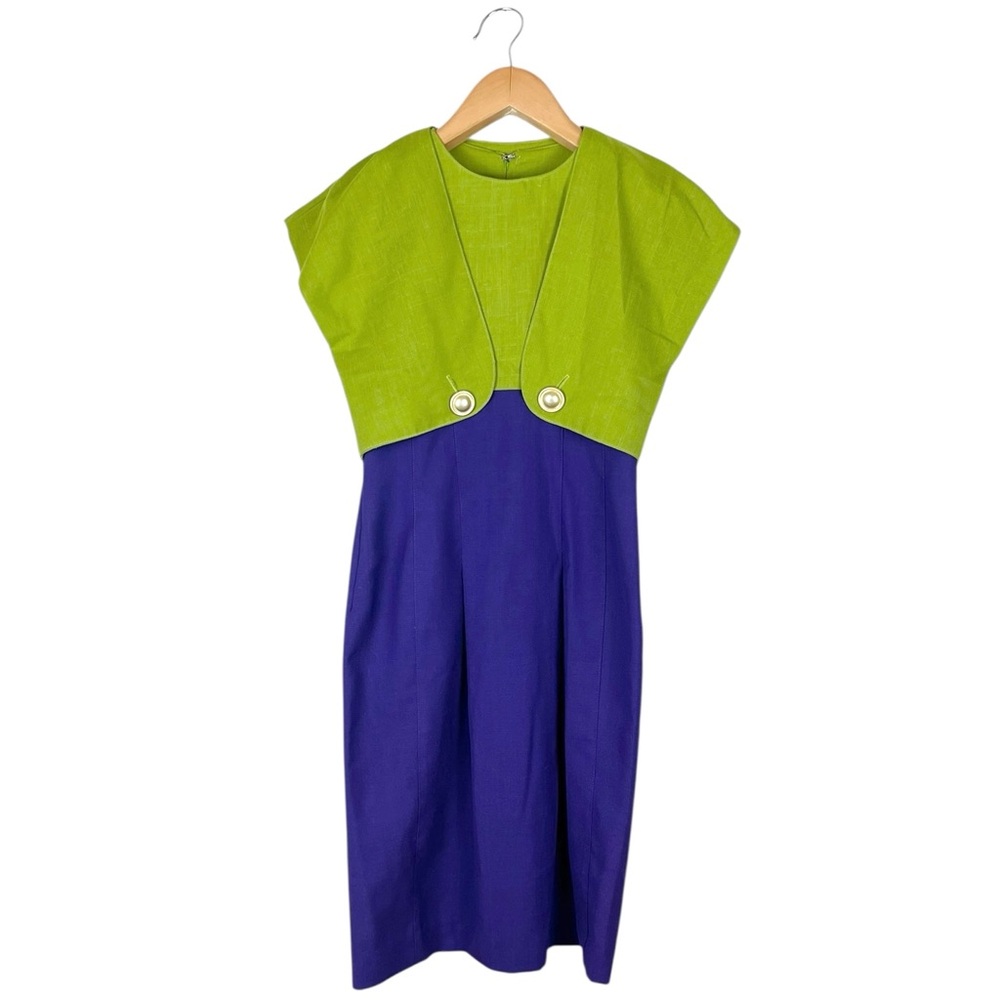 Vintage Cynthia Howie Lime Green & Purple Tank Dress With Bolero Women’s Size 4